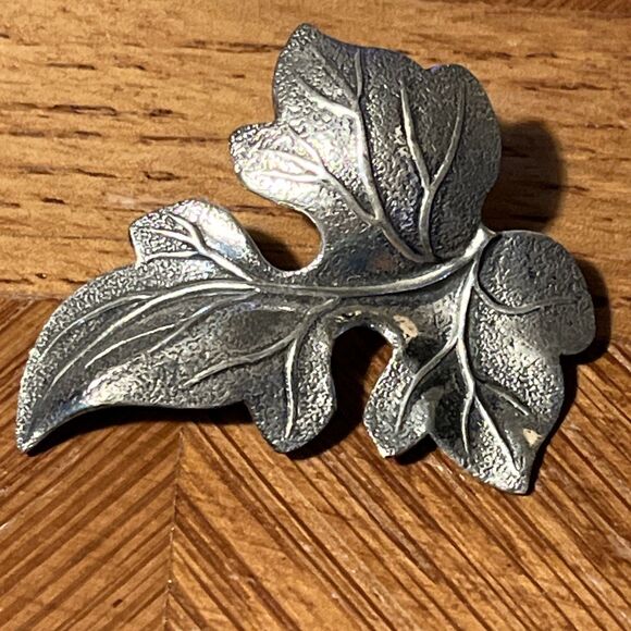 Vintage Beau Sterling .925 Textured Leaf Brooch Pin Fall Autumn - Picture 3 of 6